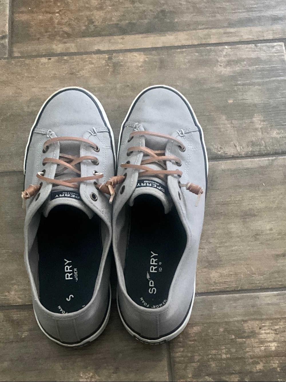 Sperry Gray Canvas Boat Shoes with Tan No Tie Laces